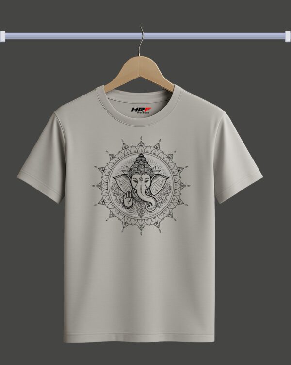 Lord Ganesha Mandala Printed White Cotton T-Shirt | Spiritual & Casual Unisex Wear | HRF Print Studio