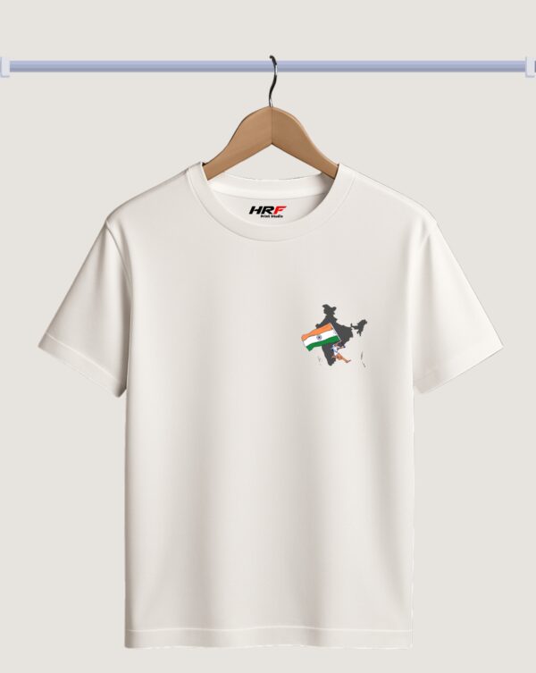 HRF Print Studio White Cotton Patriotic T-Shirt | India Map & Tricolor Flag Design | 30 Wash Color Warranty & 100 Wash Print Warranty | Independence Day & Republic Day Special