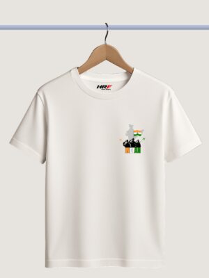 HRF Print Studio White Cotton Patriotic T-Shirt | Indian Army & Tricolor Design | 30 Wash Color Warranty & 100 Wash Print Warranty | Independence Day & Republic Day Special
