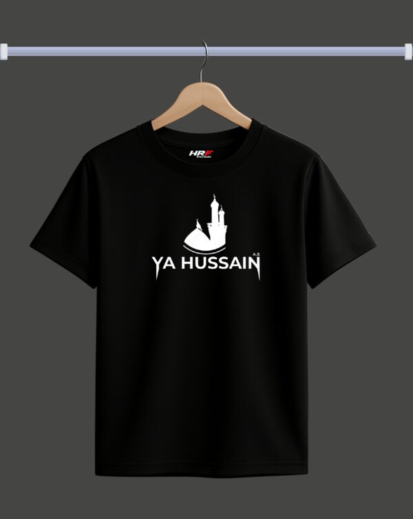 HRF Print Studio Black Cotton “Ya Hussain A.S” T-Shirt | Islamic Calligraphy Design | 30 Wash Color Warranty & 100 Wash Print Warranty | Religious & Spiritual Wear